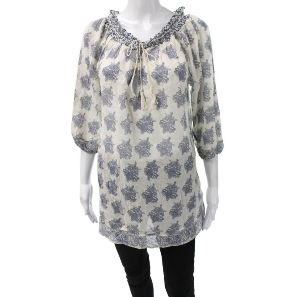 Joie a la Plage Womens Paisley Tunic Boatneck 3/4 Sleeve White Size S